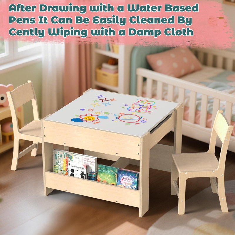 bbgroundgrm 4-in-1 Kids Wooden Activity Desk & Chair Set –