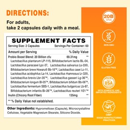 Vitamin World Probiotic 16, 20 Billion CFU, 16 Strains with Prebiotic Fiber for Digestive & Immune Health, Probiotics for Women & Men, Non-GMO, Gluten Free, 120 Veggie Capsules, 60 Day Supply