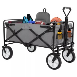 FDW Collapsible Wagon Folding Foldable Garden Cart w/ Large Capacity, 330lb Capacity - Grey