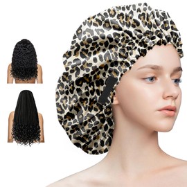 Shower Cap, Extra Adjustable Shower Caps for Women Double-Layer Waterproof Reusable Hair Cap, Large Size Hair Cap for All Hair,for Girls Spa Bath,Soft and Comfortable,Fashion Leopard Print