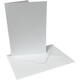 DJP A6 Bright White Card Blanks & C6 Envelopes - 300gsm Card Pre-Creased for Easy Folding - Pack of 50