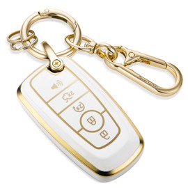 Coverforkey for Ford Key Fob Cover with Upgraded Anti loss Durable Metal Keychain, Fashionable Soft Case for Explorer F150-550 Fusion Mustang Bronco Expedition Maverick (Gold, B1)