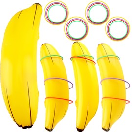4 Set Inflatable Banana Ring Toss Game Includes 4 Pcs Inflatable Bananas 16 Pcs Plastic Ring Toss for Summer Pool Bachelorette Party Game Bridal Shower Engagement Party Decor