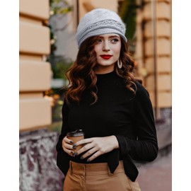 CheChury Women's Wool Winter Hat Warm Knitted Hat Women Beanie Hat Retro Peaked Cap Chunky Knit Women Cashmere Hat Women's Bowler Hat Winter Knitted Hat with Peak Women's Beret Fleece, gray