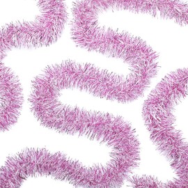 Willbond 50 Feet Tinsel Garland Metallic Tinsel Twist Garland Christmas Tree Decorations New Year Wedding Birthday Hanging Decorations Party Supplies 3 Inch (Pink, White)