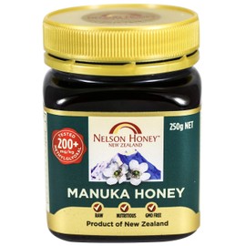 Nelson Honey Natural Manuka Honey, 200+MG Factor, 250g (.55lbs), Genuine New Zealand non-GMO - BPA Free Jar - 100% guaranteed (Ability to easily access test results by using the Jar Batch code feature)