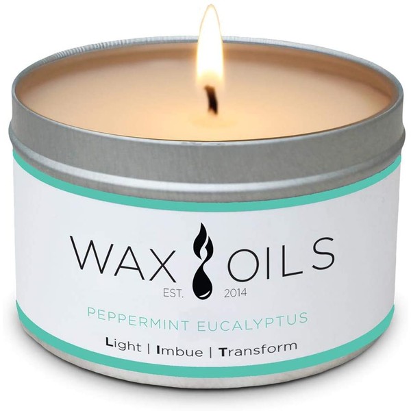 Wax and Oils Soy Wax Aromatherapy Scented Candles, Peppermint Eucalyptus, 8 oz