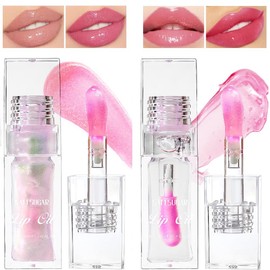 Ginaday 2 Pcs Magic Color Changing Lip Oil,Moisturizing Non-Sticky Tinted Fresh Texture Lip Glow Oil. (Color Changing & Pearlescent)