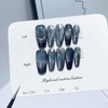 LIFOOST Nails Handmade Press On Medium Coffin Silver Blue Magnetic