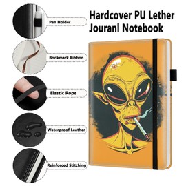 Lined Journal Notebook, 200 Pages A5 Leather Hardcover Notebooks with Bookmarks/Indexes, Classic with Pen Loop Notebook Journals for Women Men Office School, Alien