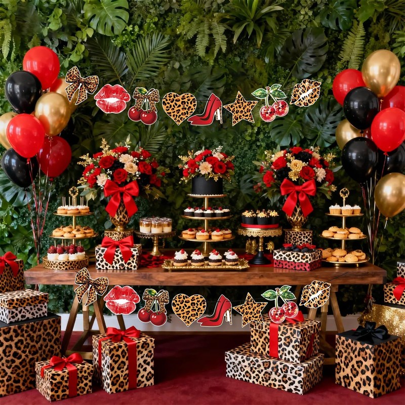 Cherry Cheetah Print Banner - 2 Pcs Red Leopard Print