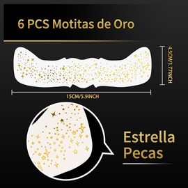 Cara Purpurina Pecas Tatuaje Cara 10PCS, Tatuajes Temporales de Pecas con Purpurina Dorada