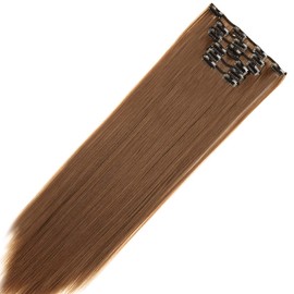 24"-26" Clip in Hair Extensions 6Pcs 16 Clips Curly Wavy Straight Thick Clip on Synthetic Hair Extension Hairpieces