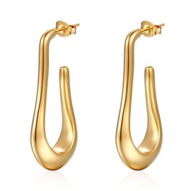Bi&Yamigeo U Shaped Hoop Stud Earrings 18K Gold Plated Elongated Metal Teardrop Drop Dangle Half Open Huggie Jewelry for Women