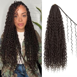 Enbeautiful Boho Faux Locs Crochet Hair 24 Inch 9 Packs Pre-Looped Goddess Locs with Curly Ends, Soft Bohemian River Locs for Black Women (4#)