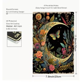 Unbranded Metal Art, Crescent Moon, Flowers & Butterfly Metal Wall Art - 8x12 Inch Vintage