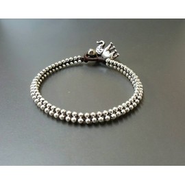 Infinityee888 Trendy Anklet Silver Bead with Elephant Ankle Bracelet 10 Inches Woven with Wax Cord Beautiful Handmade Hippie Bohemian Style