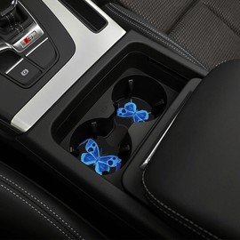 Blue Butterfly Steering Wheel Cover with 2 Car Coasters Non Slip Neoprene for Women Men Universal 15 Inch Stylish and Practical Set