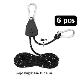 Kellegour 6 Pack Tent Guy Ropes with Pulley,4mm Reflective Cord Tent Guide Rope,Reflective Tent Guy Ropes,Tent Camping Cord with Pulley for Camping,Hiking,Tent,Tarpaulin,Awning (13.12ft/4m,Black)