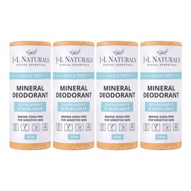 J&L Naturals Mineral Deodorant | Baking Soda-Free, 100% Natural, Sustainable | Sensitive Deodorant For Women & Men | Aluminum Free, Vegan, Cruelty-Free (Peppermint & Bergamot, 3 Oz (Pack of 4))