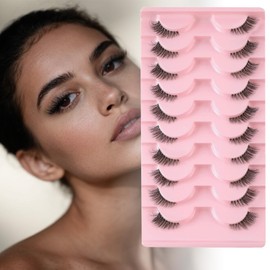 ELNX Half Lashes, 10 Pairs Natural Cat Eye Lashes Half Lashes Wispy Cat Eye Corner Eyelashes Accent Eyelashes False Lashes Multi-layers Wispy Fluffy 3D Curly False Lashes