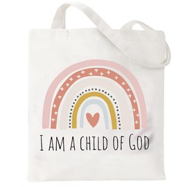 Yoljun Christliche Stoffbeutel, 40×35cm Stoffbeutel Bedruckt mit I Am A Child of God, Christliche Geschenke für Frauen, Wiederverwendbar Aesthetic Canvas Tote Bag für Einkaufen Reisen Fitness