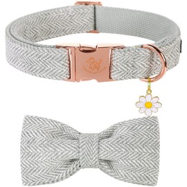 Elegant little tail Dog Collar with Bow - Herringbone Dog Collar Bow Adjustable Collar Durable Bowtie Collar Pet Dog Collar for Small Medium Large Dogs