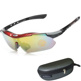 [WL Products] Lightweight Sports Sunglasses / Running Jogging Cycling Drive Asian Fit Nose Pad SPS022 (Red(Rainbow), Free)