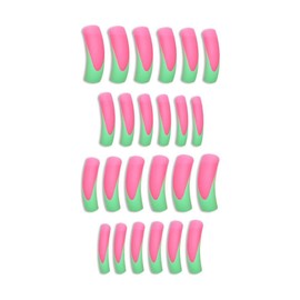 Green French Tip Press on Nails Long Curved False Nails with Ombre Design Glossy Pink Stick on Nails Light Pink Fake Nails Press ons Reusable Full Cover Glue on Nails for Women Girls Manicure 20Pcs