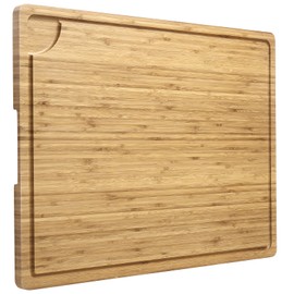 24"x18" Extra Large Bamboo Cutting Board, 0.8'' Thick Wood Chopping Board with Deep Juice Groove & Built-in Handles, Pre-oiled, Easy Cleaning, Perfect for Turkey, Meat, Vegetables, BBQ