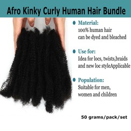 Kiss darling LASHES Tight Afro Kinky Curly Bundles Human Hair Extensions 4C Tight Kinky Double Drawn Raw Hair Bundles 14inch 50g for Repair Extensions,Making Locs Twist or Braids, #1b