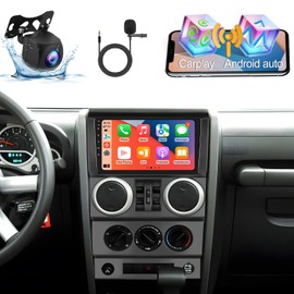 2+64G Android Car Stereo for Jeep Wrangler (4 Door) 2007 2008 2009 2010 - Wireless Carplay & Android Auto - 9 Inch Touchscreen Radio with EQ DSP, GPS, WiFi, FM/RDS + AHD Rear View Camera