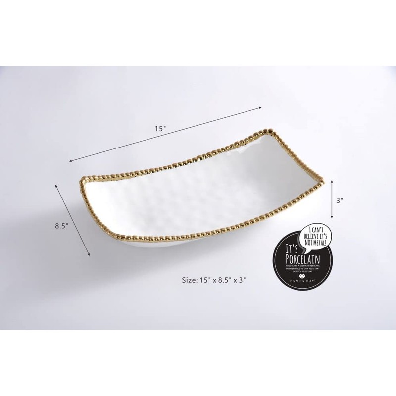 Pampa Bay Golden Salerno Rectangular Deep Server, Porcelain, 15" x