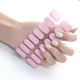 DANNEASY 16 Pieces Semi Cured Gel Nail Strips - Pink Solid Color, Gel Nail Stickers Full Nail Wraps Salon-Quality, Long Lasting, Easy to Apply with Nail File, Cuticle Stick, Prep Pads