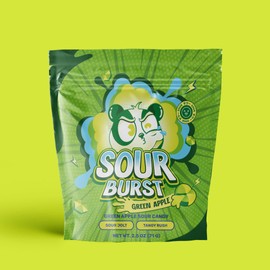 Kanpai Green Apple SOUR Burst - Chewy Filled Candy - Gift of One, 2.5 oz. Resealable Bag By Lyza's Sweets & Treats