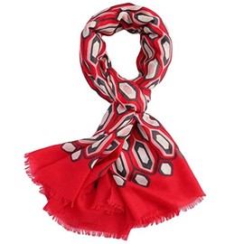 Purple Possum® Red Scarf Ladies Geometric Style Print Wrap Large Shawl Oversized