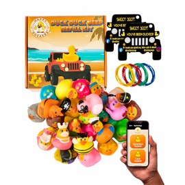 Kit de recarga de patos Jeep para patos, kit de 75 piezas, incluye patos de goma, tarjetas de pato Jeep y bandas de goma, además de la aplicación móvil oficial Duck Duck Jeep, Happy Duckers