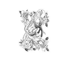 kobench Semi Permanent Tattoos,Nine-Tailed Fox In The Flowers - K104 Design,Waterproof,Easy-to-Apply,Long Lasting 1-2 Weeks, Plant-Based,Flower Tattoos