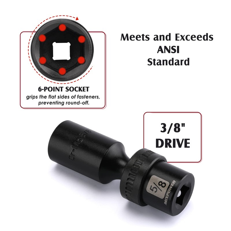MIXPOWER 3/8" Drive Deep Impact Universal Joint Swivel Socket Set,