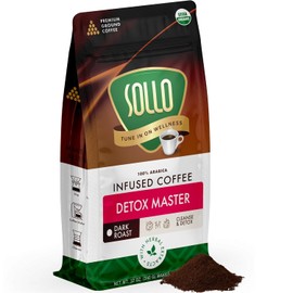 Sollo Detox Infused Ground Coffee Blend, Healthy Body Support, Dark Roast, Bold & Smooth Taste, 100% Arabica Specialty Grounds, 12 oz