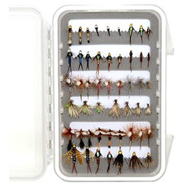Outdoor Planet 50 Must-Have Fly Fishing Flies Assortment | Waterproof Fly Box | Dry Flies, Wet Flies, Nymphs Flies, Caddis | Trout, Steelhead, Stillwater Fishing Lure