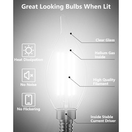 CYLYT E12 Chandelier Bulb 40 watt Equivalent, Dimmable LED Candelabra Light Bulbs 4W, 5000K Daylight 470 Lumen Lightbulbs, CA11, UL Listed, Pack of 6
