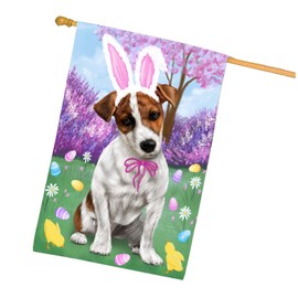 Easter Holiday Jack Russell Dog House Flag - Outdoor Double Sided Pet Portrait Weather Resistant Premium Quality Home Decorative Flags - 100% Polyester 29"w x 43"h, HFLG49694