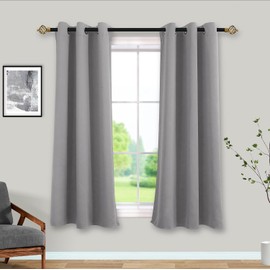 Cortinas cortas Mrs.Naturall para ventanas pequeñas, cortinas opacas de 45 pulgadas de largo con ojales para baño y cocina, gris claro