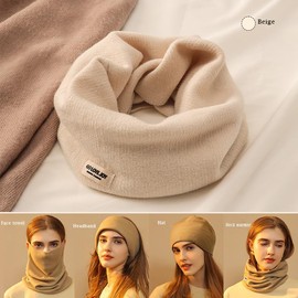 BSLVWG Winter Multifunctional Neck Warmer Fleece Lined Scarf Fleece Thicken Windproof and Dust Skiing Circle Lining Knit Infin for Mens Womens (Beige)
