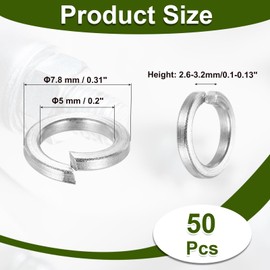 PATIKIL 50 Pcs Split Lock Washer, M5 Spring Lock Washer 304 Stainless Steel Lock Washers Assortment Kit for Screws Bolts, Silver