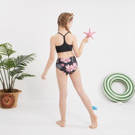 Miyanuby Girl's Swimsuits Kids Floral Bikini Set Swimming Costume Bathing Suit Swimwear for Teen Girls Black