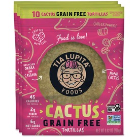 Tia Lupita Grain Free Tortillas | 3 Packs x 10 Tortillas per Pack - Low Carb, High Fiber, Low Calorie (45 Calories Each), Non GMO, Gluten Free - Cactus, Cassava and Okara (upcycled soy bean flour)