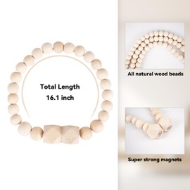 Boho Curtain Tiebacks, Curtain Magnets Holdbacks, Wood Color Beads, Room Decor，Strong Magnets Curtain Tie, Octagon Elastic String 4 pcs