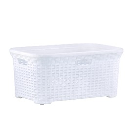 Superio Wicker Style Laundry Basket with Cutout Handles 50 Liter White Easy Storage Dirty Clothes in Washroom, Bathroom, or Bedroom